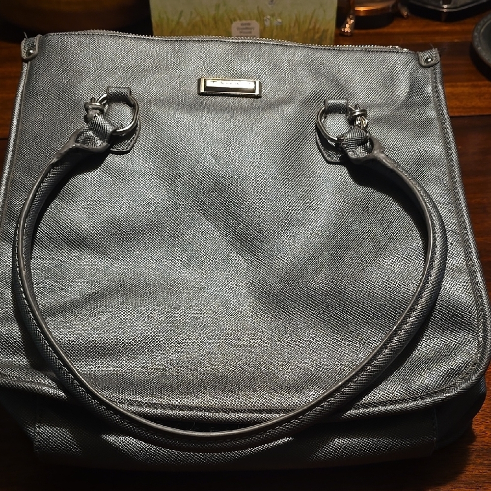 Tahari Gray Metallic Shoulder Bag with Elegant Design